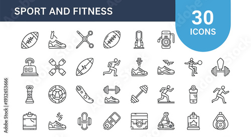 Sport and fitness icons set for healthy lifestyle and athletic activities