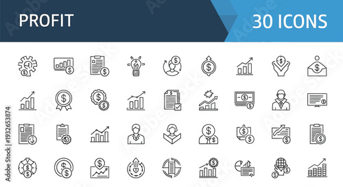 Collection of 30 profit related icons for business and finance