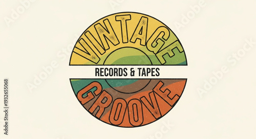 Vintage Groove Records and Tapes logo design, retro music store emblem.