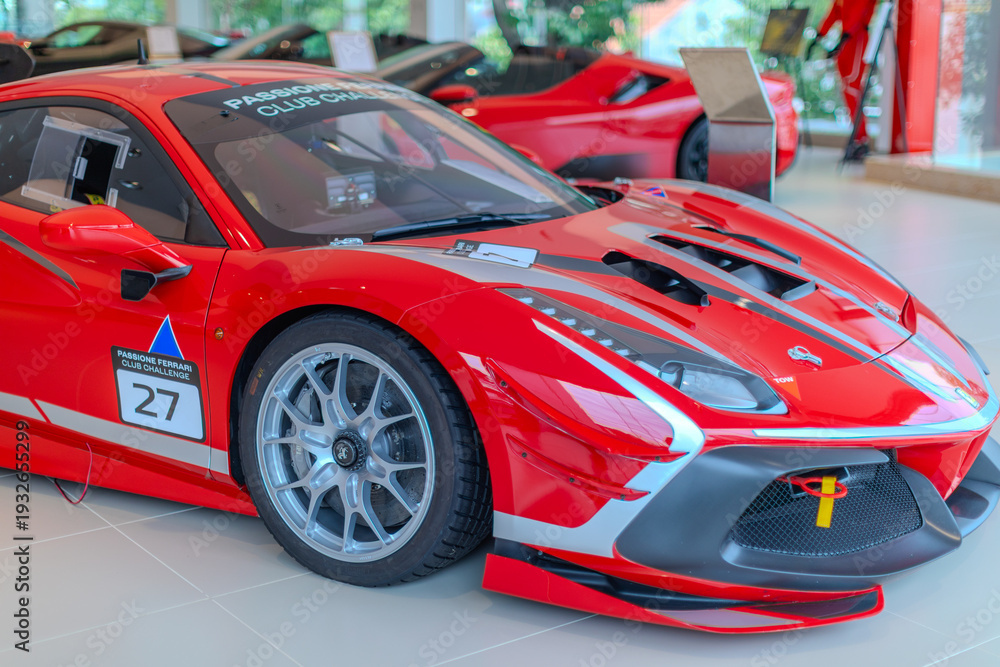 Obraz premium 2 March 2026 Italian Car beautiful Ferrari large mag wheels bright colours on show in Sydney NSW Australia