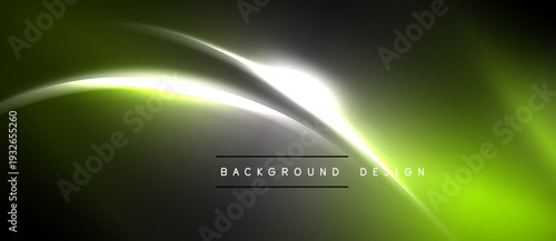 Abstract green light design. Smooth curves create dynamic glow effect. Dark background emphasizes bright elements. Modern visual.