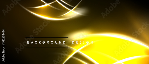 Abstract yellow light streaks over dark backdrop. Modern design element, suitable for digital projects or presentations. Smooth gradients create dynamic visual effect.