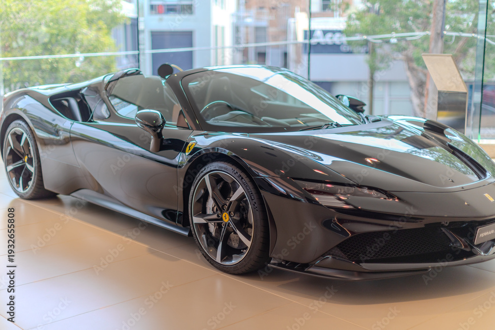 Naklejka premium 2 March 2026 Italian Car beautiful Ferrari large mag wheels bright colours on show in Sydney NSW Australia