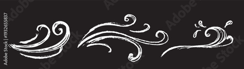 Sea wave crayon icon, water flow, chalk surf symbol