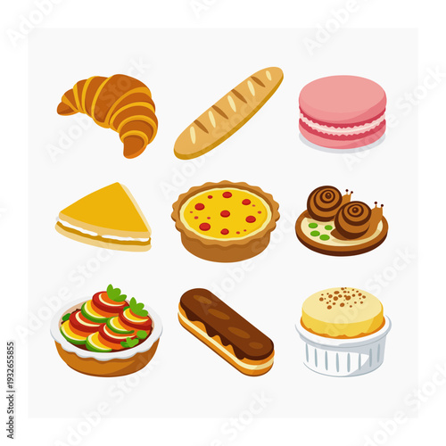 Delicious French Pastries and Dessert Food Icons Collection