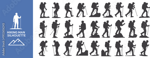Hiking Man Silhouette Collection With Backpacks And Trekking Poles hiker