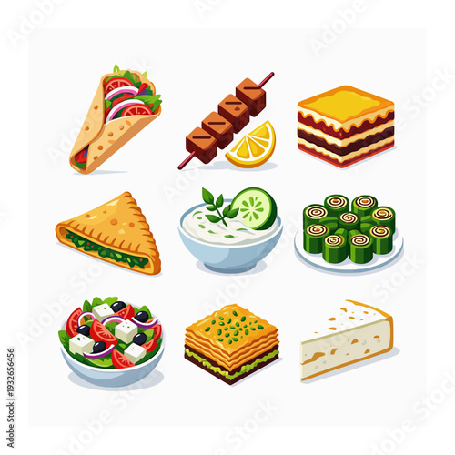 Pixel Art Mediterranean Food Icon Set