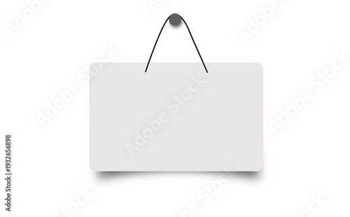 Foto rectangular sign hanging from a pin isolated PNG, blank notice board for shop ad