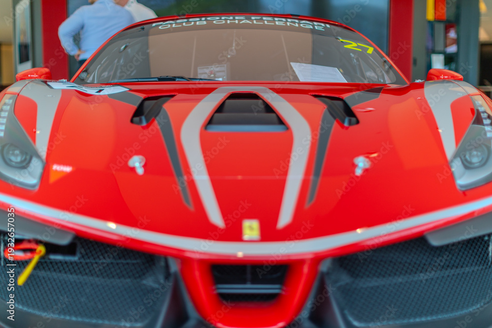 Obraz premium 2 March 2026 Italian Car beautiful Ferrari large mag wheels bright colours on show in Sydney NSW Australia