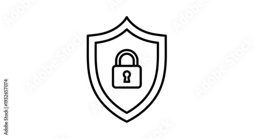 A simple line illustration of a shield with a padlock inside, symbolizing security and protection