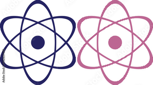 Vector Atomic Structure Icons: Solid Blue and Patterned Purple Illustration