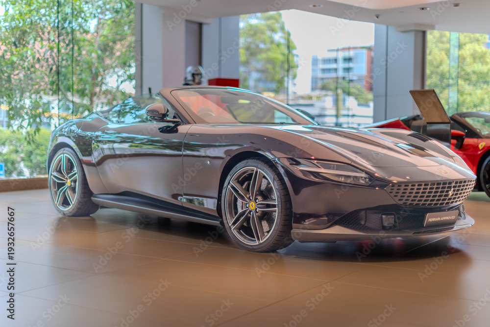 Obraz premium 2 March 2026 Italian Car beautiful Ferrari large mag wheels bright colours on show in Sydney NSW Australia