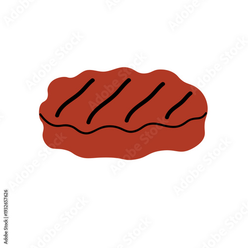 Pljeskavica illustration.Serbian cuisine. Traditional Balkan grilled meat patty. Vector icon on isolated background. Cutlet in cartoon style. Food design element. For menu, card, paper, label