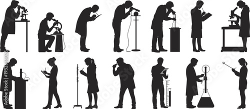 Silhouettes of Scientists Working in a Laboratory with Equipment science research