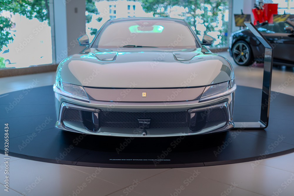 Obraz premium 2 March 2026 Italian Car beautiful Ferrari large mag wheels bright colours on show in Sydney NSW Australia