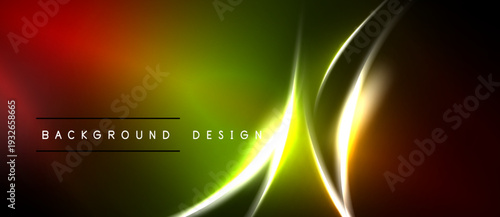 Abstract vibrant design. Gradient colors blend, creating dynamic light effects. Neon lines intersect, forming modern visual element.