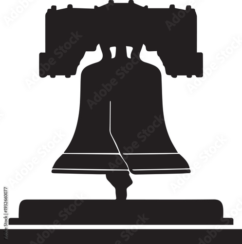 Liberty bell silhouette vector illustration on base famous american symbol line art design