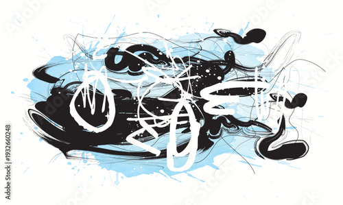 distressed grainy texture in various squiggled shapes, graffiti seamless pattern with abstract tags, bold brush strokes. Dust overlay distress grain texture for modern grunge or punk posters