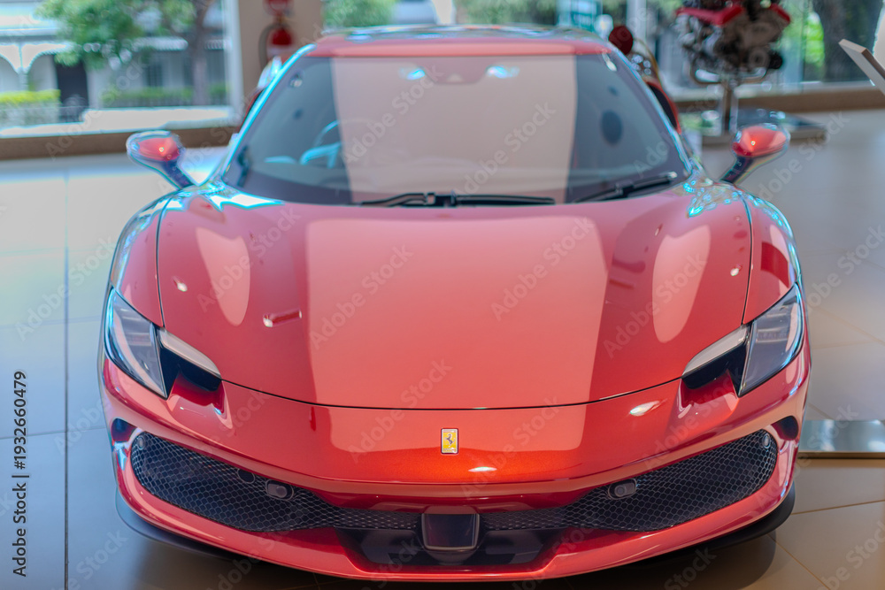 Obraz premium 2 March 2026 Italian Car beautiful Ferrari large mag wheels bright colours on show in Sydney NSW Australia