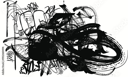 graffiti seamless pattern with abstract tags, Linear abstract black and white graphic pattern, urban collage typography, Seamless abstract texture, hand drawing texture, street art retro style