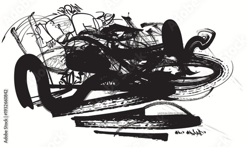 Seamless abstract texture, graffiti seamless pattern with abstract tags, Linear abstract black and white graphic pattern, urban collage typography, hand drawing texture, street art retro style.eps