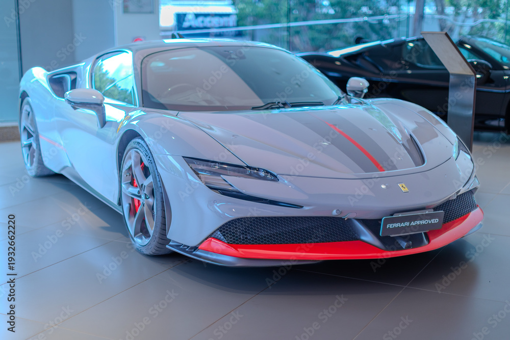 Obraz premium 2 March 2026 Italian Car beautiful Ferrari large mag wheels bright colours on show in Sydney NSW Australia