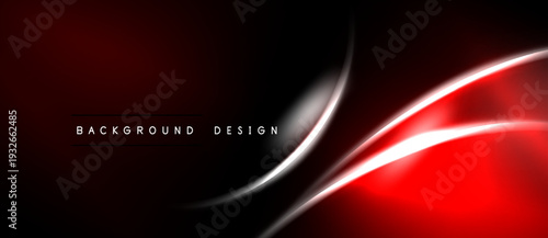 Dark abstract background. Red light streaks create dynamic curves, modern design element. Minimalist aesthetic, sleek presentation.