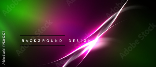 Abstract gradient background. Vivid green transitions to magenta. Bright neon lines create dynamic visual effect. Text reads background design.