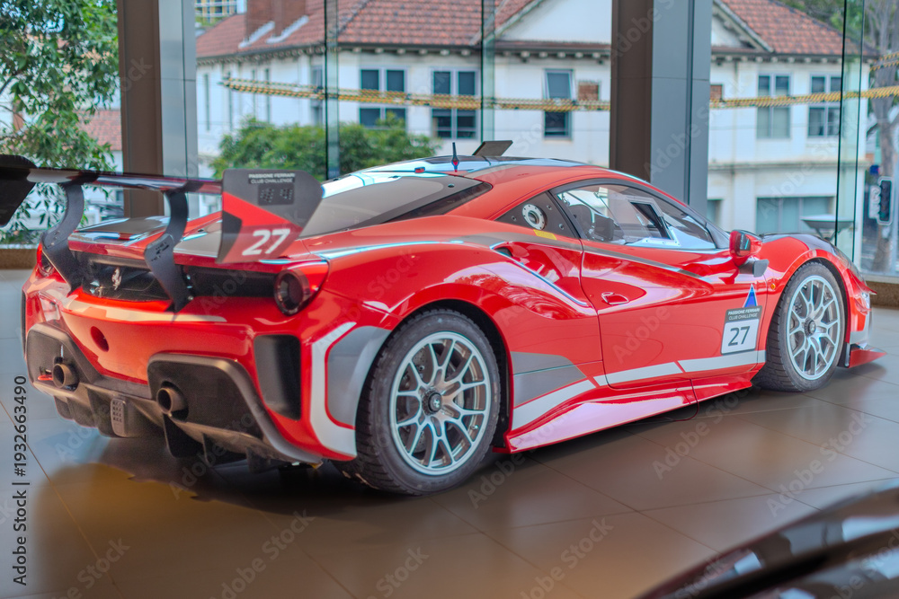 Obraz premium 2 March 2026 Italian Car beautiful Ferrari large mag wheels bright colours on show in Sydney NSW Australia