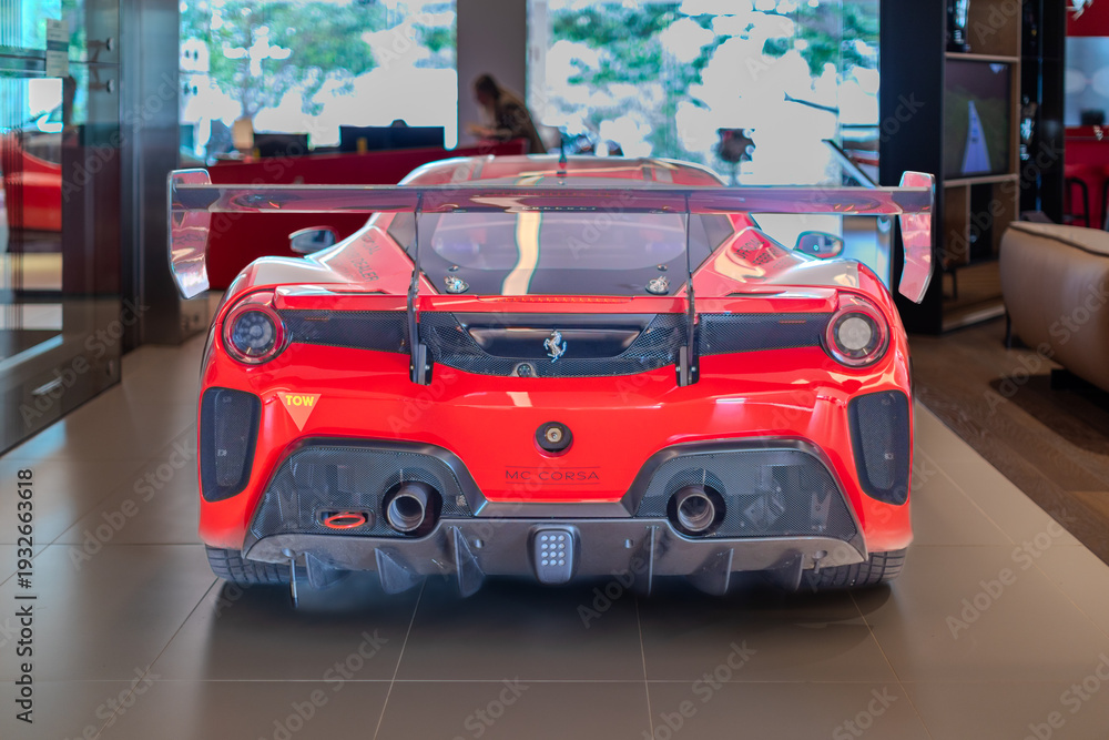 Obraz premium 2 March 2026 Italian Car beautiful Ferrari large mag wheels bright colours on show in Sydney NSW Australia
