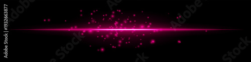 White glowing horizon particles composition. Bright horizontal light line, scattered spark dots above, radiant center, dark gradient backdrop, luminous atmosphere, floating shimmer texture