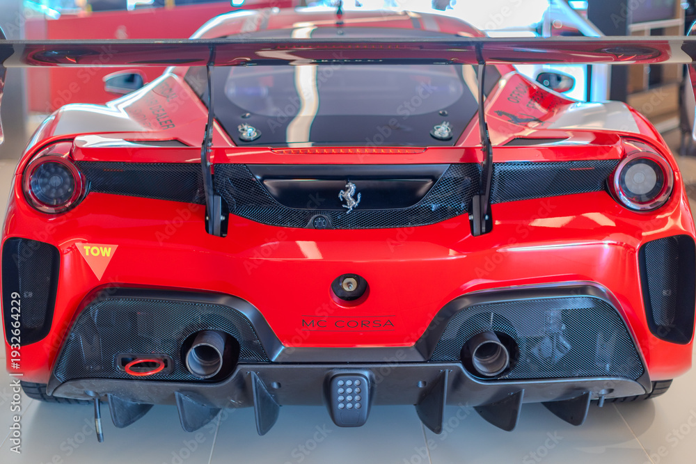 Obraz premium 2 March 2026 Italian Car beautiful Ferrari large mag wheels bright colours on show in Sydney NSW Australia