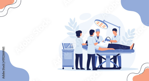 Professional surgical team performing a medical procedure on a patient in a modern hospital operating theater.