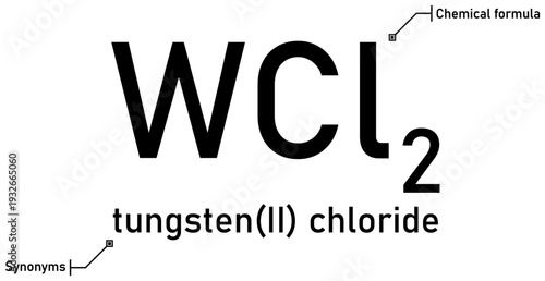 Tungsten (II) chloride chemical formula with callout titles