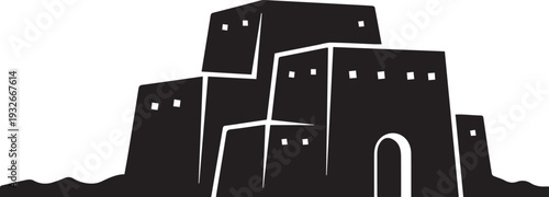 Ancient desert city buildings vector silhouette illustration with middle eastern architecture