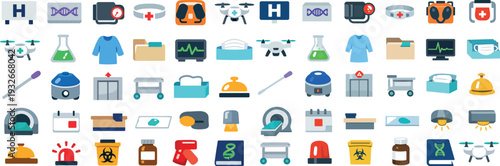 Cleanical Healthcare and Safety Icons Set with Medical Equipment and Tools