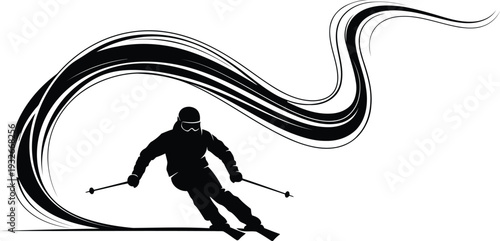 Dynamic minimalist skier on snowy alpine trail