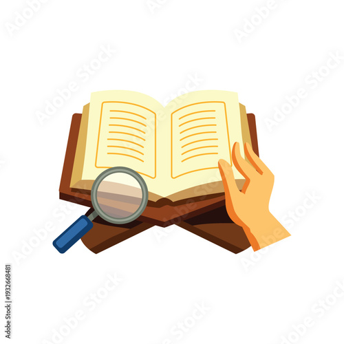 Quran Study with Magnifying Glass Illustration
