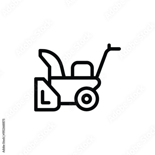 Simple black line drawing of a walk behind lawn mower