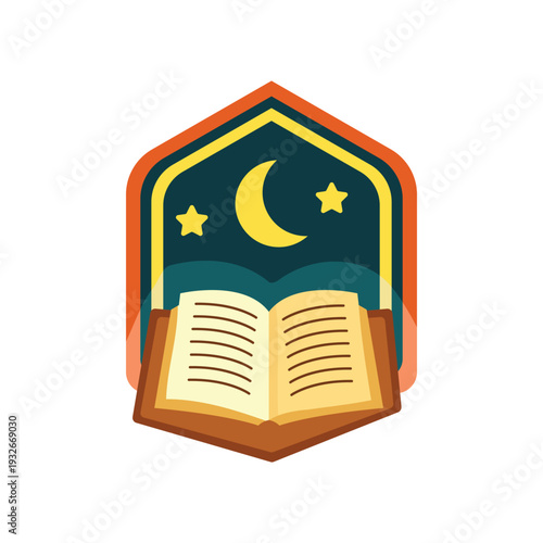 Quran with Islamic Arch and Crescent Illustration