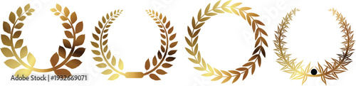 A row of golden laurel wreaths on a white background