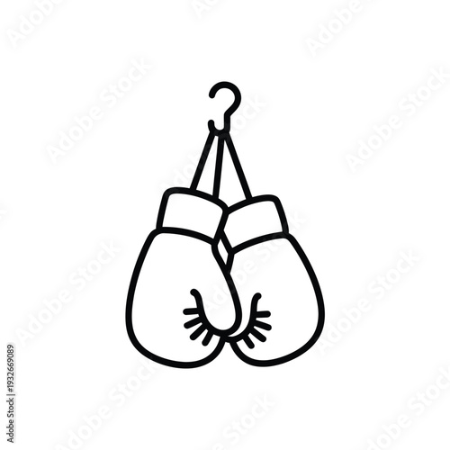 Simple line drawing of a pair of boxing gloves hanging from a hook