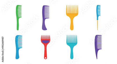 Assorted colorful hair combs isolated on a white background