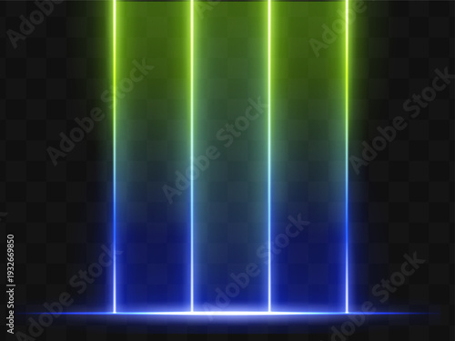 White vertical light beams composition. Four glowing columns rising from bright base line, soft radiant gradients, dark backdrop, minimal luminous stage illumination atmosphere.