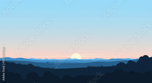 Sunset over mountains in serene landscape with soft pastel colors and gentle gradient for scenic wallpaper