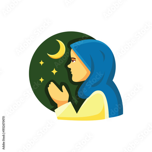 Muslim Woman Praying at Night Illustration