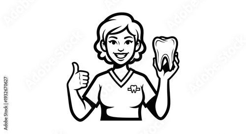 Dentist Cartoon Character Holding Tooth Approving 1.
