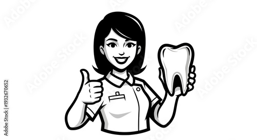 Dentist Cartoon Character Holding Tooth Approving.