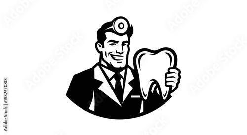 Dentist holding tooth with stethoscope head.