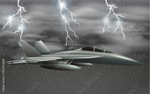 Stealth Fighter Jet Flying Through Lightning Storm and Dark Clouds